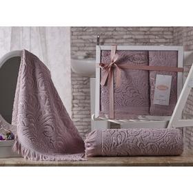 Комплект махровых полотенец Esra, размер 50х90 - 1 шт, 70х140 - 1 шт, цвет грязно-розовый