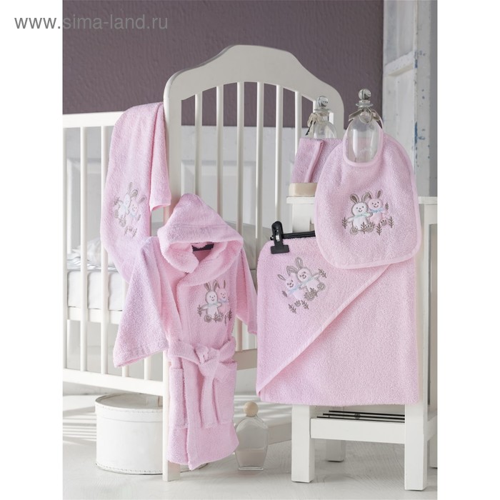 Набор Baby Clup: халат 1-3 года, полотенце 40 × 60 см, розовый, махра 380 г/м2 - Фото 1