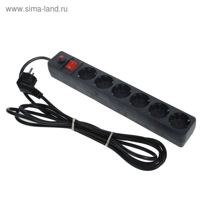 Сетевой фильтр UNIVersal 967U-4003, 6 розеток, 3 м, 10 А, ПВС 3x0.75, черный - Фото 1