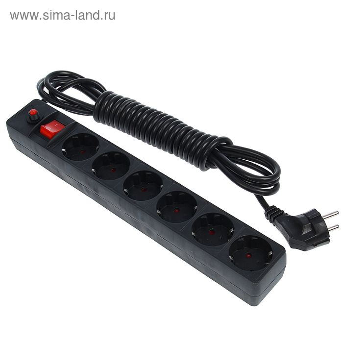 Сетевой фильтр UNIVersal 967U-4005, 6 розеток, 5 м, 10 А, ПВС 3x0.75, черный - Фото 1