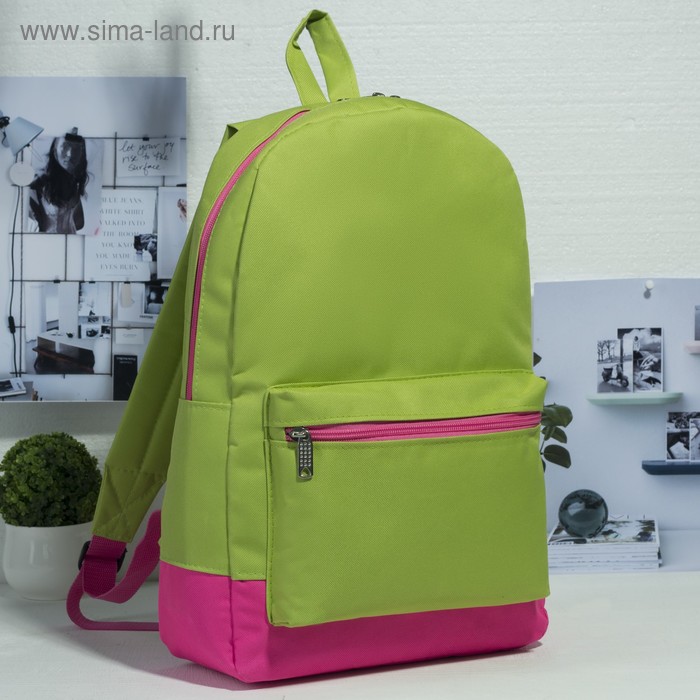 Рюкзак молодёжный, 1 отдел, наружный карман, цвет салатовый/розовый - Фото 1