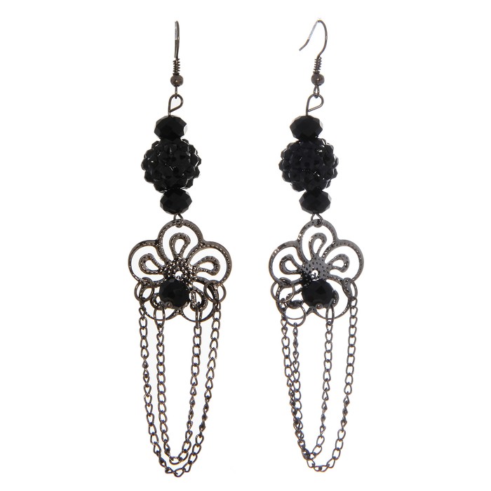 Серьги висячие «Рози» цветок, цвет серый - Фото 1
