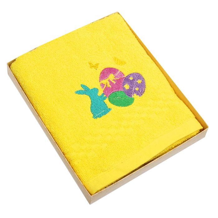 Полотенце Collorista Пасхальный заяц с вышивкой, цвет жёлтый, 50х90 см, 400 гр/м2 - Фото 1