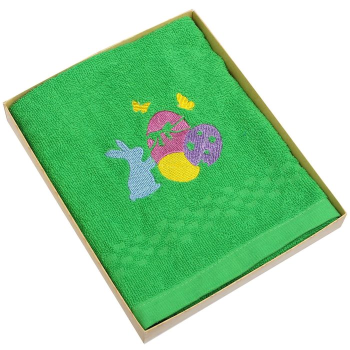 Полотенце Collorista Пасхальный заяц с вышивкой, цвет зелёный, 40х70 см, 400 гр/м2 - Фото 1