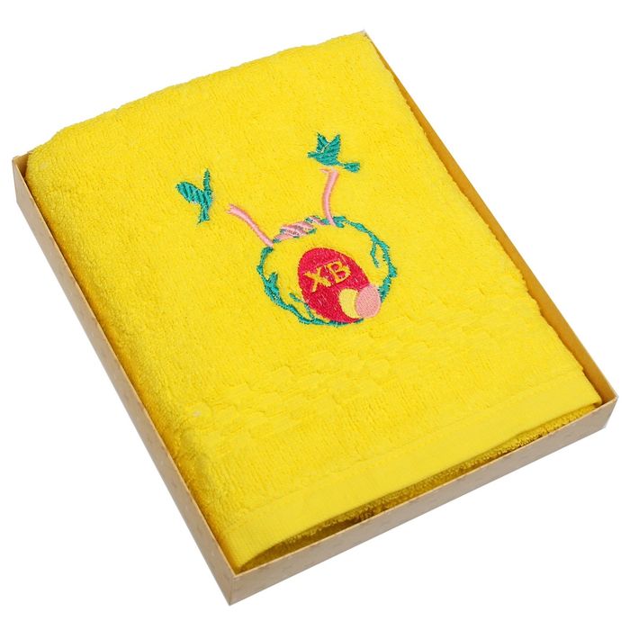 Полотенце Collorista ХВ с вышивкой, цвет жёлтый, 40х70 см, 400 гр/м2 - Фото 1