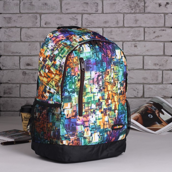 Рюкзак школьный, отдел на молнии, наружный карман, 2 боковых сетки, цвет разноцветный - Фото 1