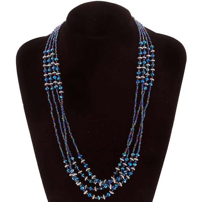 Бусы 4 нити «Водопад», цвет синий - Фото 1