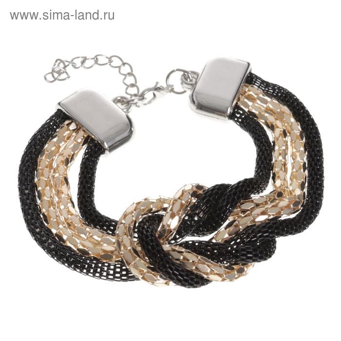 Браслет металл «Жгут» 4 нити, узел, цвет чёрный в золоте - Фото 1