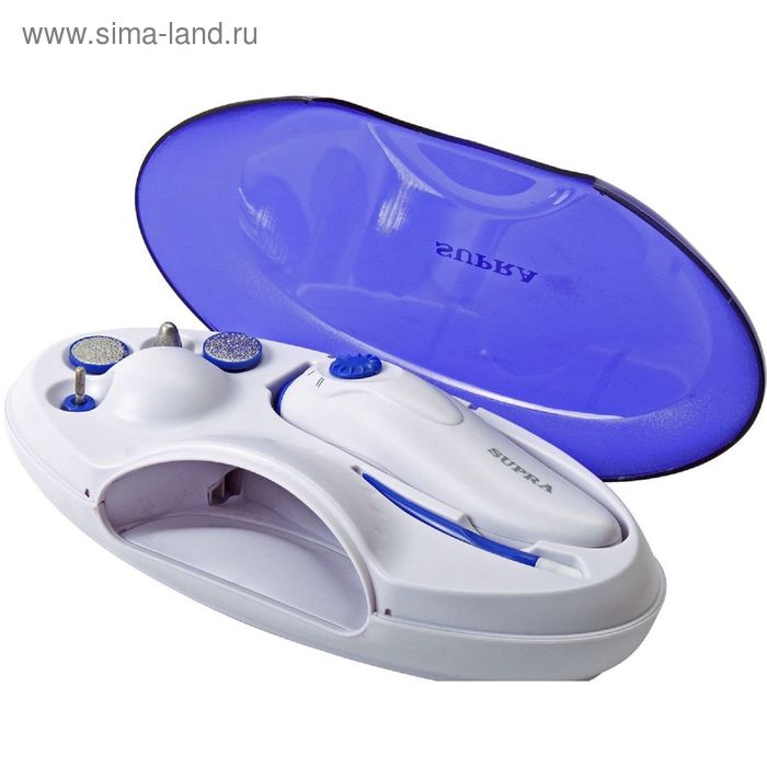 Аппарат для маникюра и педикюра Supra MPS-104, 4 насадки, бело-синий - Фото 1