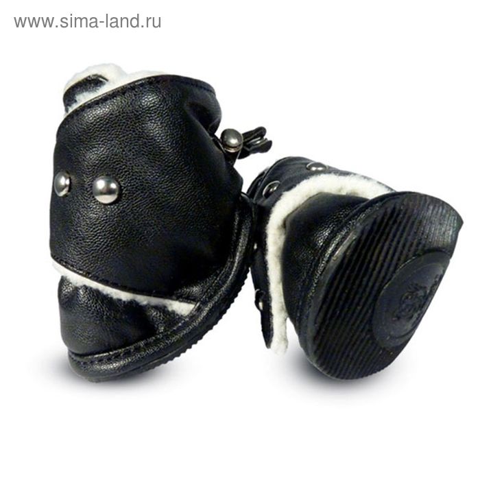Ботинки кожаные на липучках Triol  для собак, размер 1, черная кожа/белый мех - Фото 1