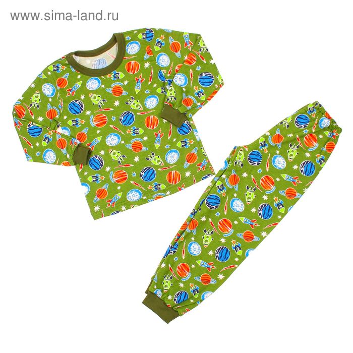 Пижама (кофточка, штанишки), рост 68-74 см, цвет зеленый, принт микс 1312-48 _М - Фото 1