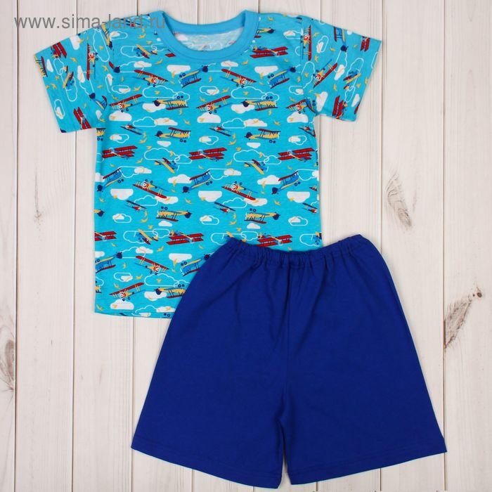 Комплект для мальчика (футболка, шорты), рост 104-110 см, цвет синий, принт микс 1403-60 - Фото 1