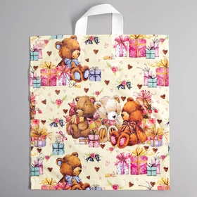 Пакет «Мишки с подарками», полиэтиленовый с петлевой ручкой, 42?38 см, 33 мкм (комплект 50 шт)