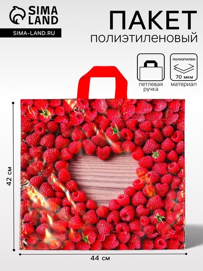 Пакет «Малина», полиэтиленовый с петлевой ручкой, 44×42 см, 70 мкм