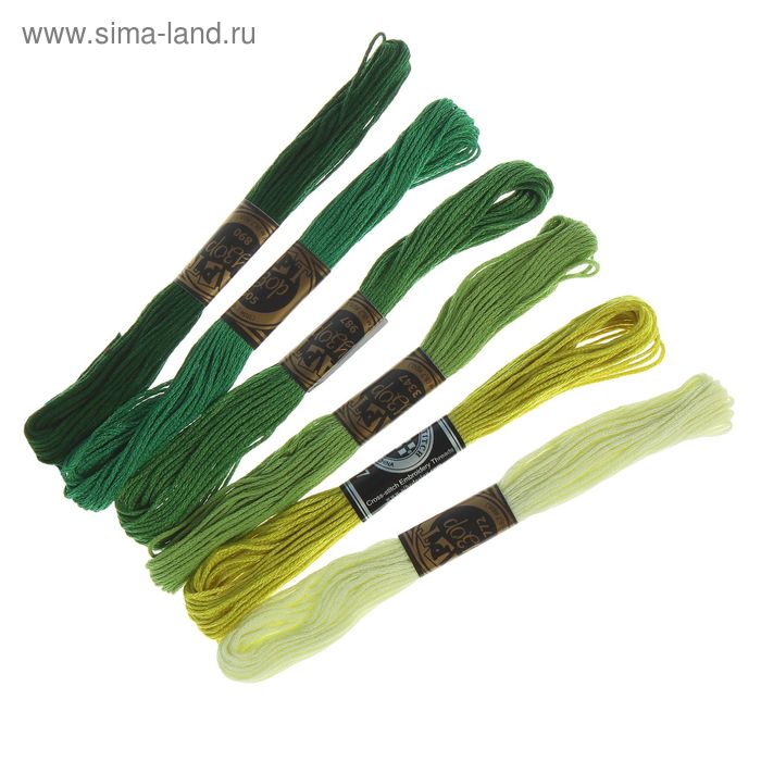 Набор ниток мулине "Спектр зелёный", 6шт, 8±1м, цвет зелёный/жёлтый/светло-жёлтый - Фото 1