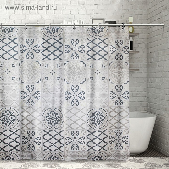 Штора для ванны Доляна «Плитка орнамент», 180×180 см, полиэстер - Фото 1