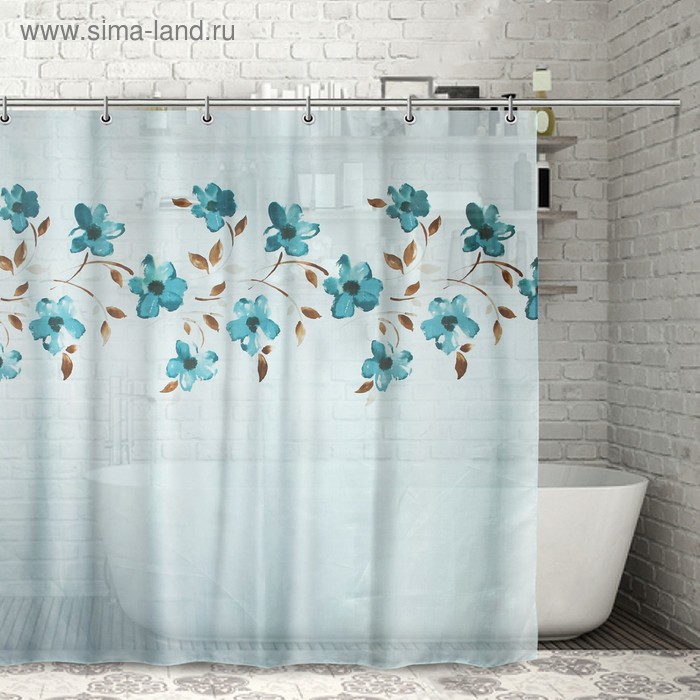 Штора для ванны Доляна «Голубые маки. Акварель», 180×180 см, полиэстер - Фото 1