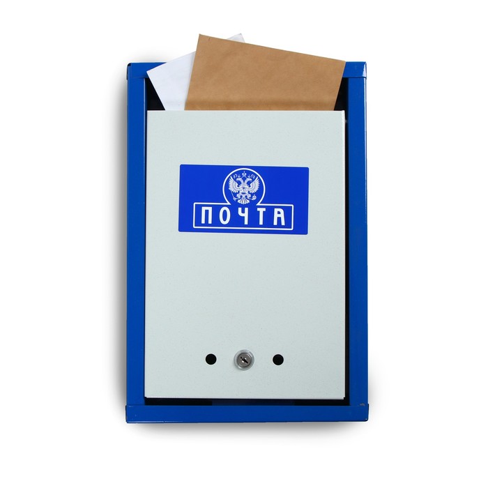 Ящик почтовый с замком, вертикальный «Герб», синий - Фото 1