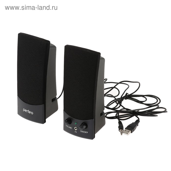 Компьютерные колонки Perfeo UNO, 2.0, 2 х 1,5 Вт, Jack 3.5 мм, USB, черные - Фото 1