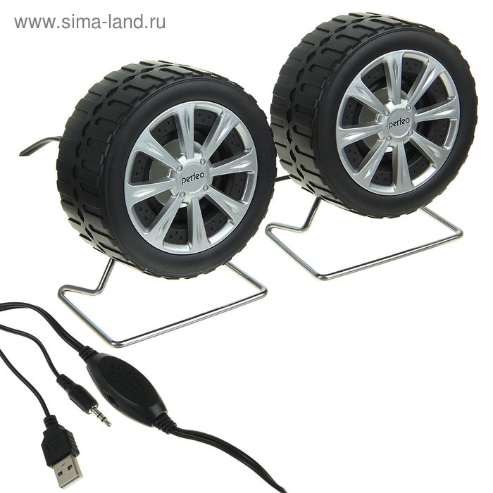 Компьютерные колонки 2.0 Perfeo WHEELS PF-038, 2х3 Вт, USB, черно-серебристые - Фото 1