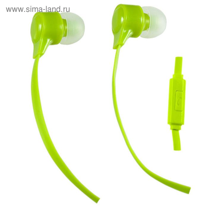 Наушники Perfeo HANDY, вакуумные, микрофон, 100 дБ, 16 Ом, 3.5 мм, 1.2 м, зелёные - Фото 1