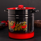 Кастрюля - бак эмалированная «Рябинушка», 12 л, d=24 см, цилиндрическая, цвет чёрно-красный, ручка МИКС - Фото 1