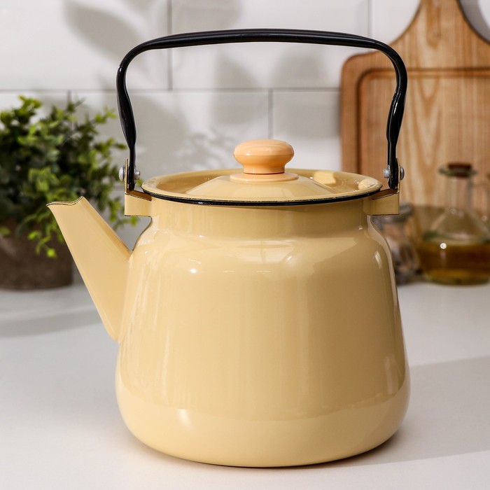 Чайник эмалированный, 3.5 л, без деколи, цвет бежевый - Фото 1