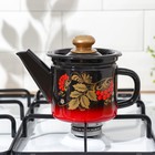 Чайник заварочный, 1 л, фиксированная ручка, эмалированная сталь, красно-чёрный, рисунок МИКС - Фото 5