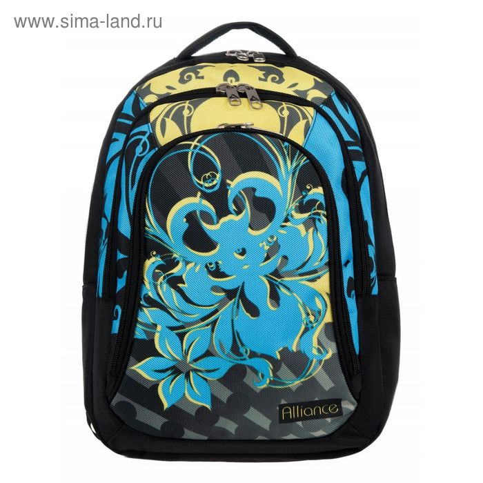 Рюкзак, 29х39х11 см, отделение на молнии, 2 кармана, цвет чёрно-голубой - Фото 1