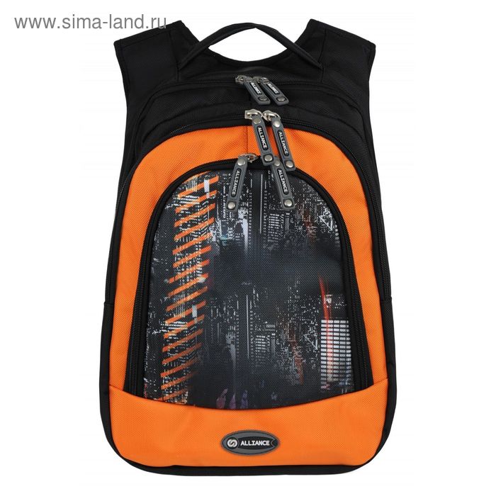 Рюкзак, 30х46х20 см, отделение на молнии, 2 кармана, цвет чёрно-оранжевый - Фото 1