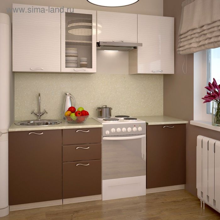 Кухонный гарнитур. 1900 мм, цвет Дюна молочная/Шоколад шагрень (2226344) - Купит