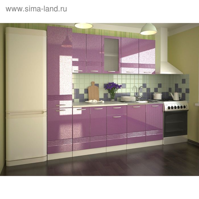 Кухонный гарнитур Волна, 2200 мм, цвет Фиолетовый металлик - Фото 1