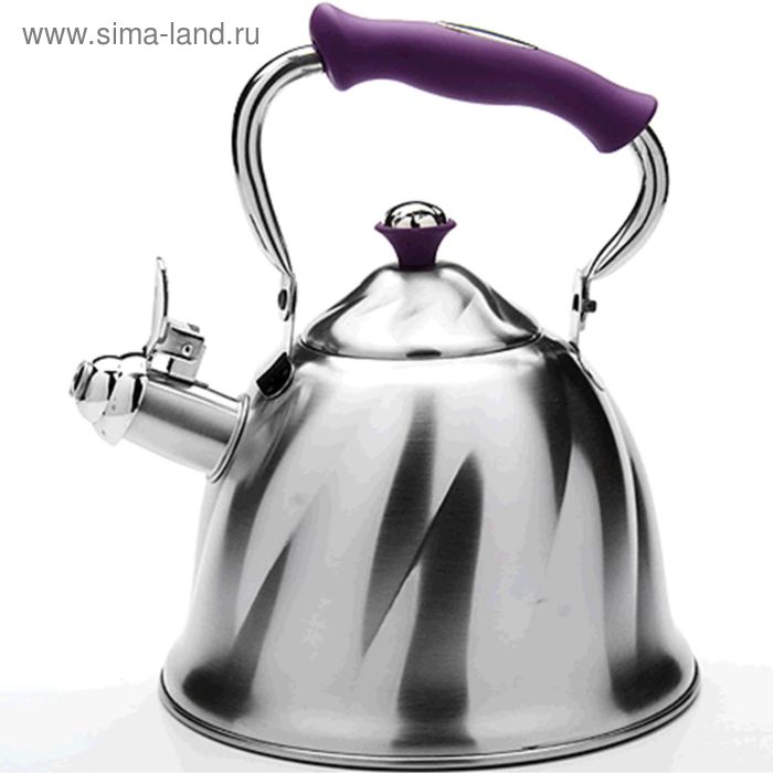 Чайник металлический 3 л со свистком, ручка фиолетовая - Фото 1