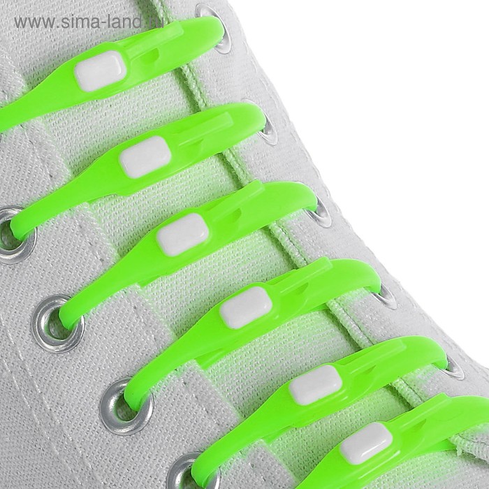 Набор шнурков для обуви, 6 шт, силиконовые, плоские, на застёжке, 6 мм, 12 см, цвет салатовый - Фото 1