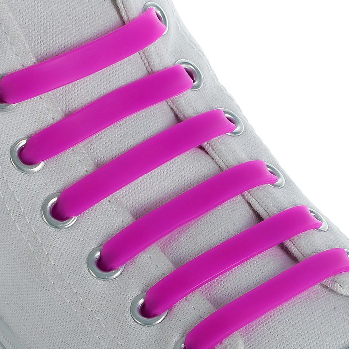 Набор шнурков для обуви, 6 шт, силиконовые, плоские, 13 мм, 9 см, цвет фиолетовый - фото 1896572554
