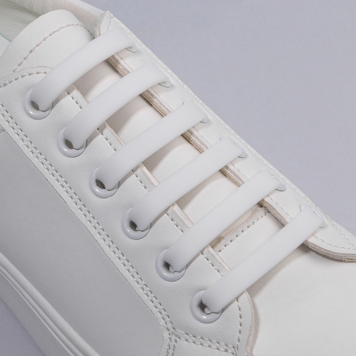 Набор шнурков для обуви, 6 шт, силиконовые, плоские, 13 мм, 9 см, цвет белый - фото 1898047824