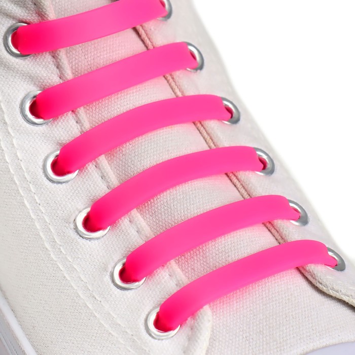 Набор шнурков для обуви, 6 шт, силиконовые, плоские, 13 мм, 9 см, цвет розовый неоновый - фото 1898047839