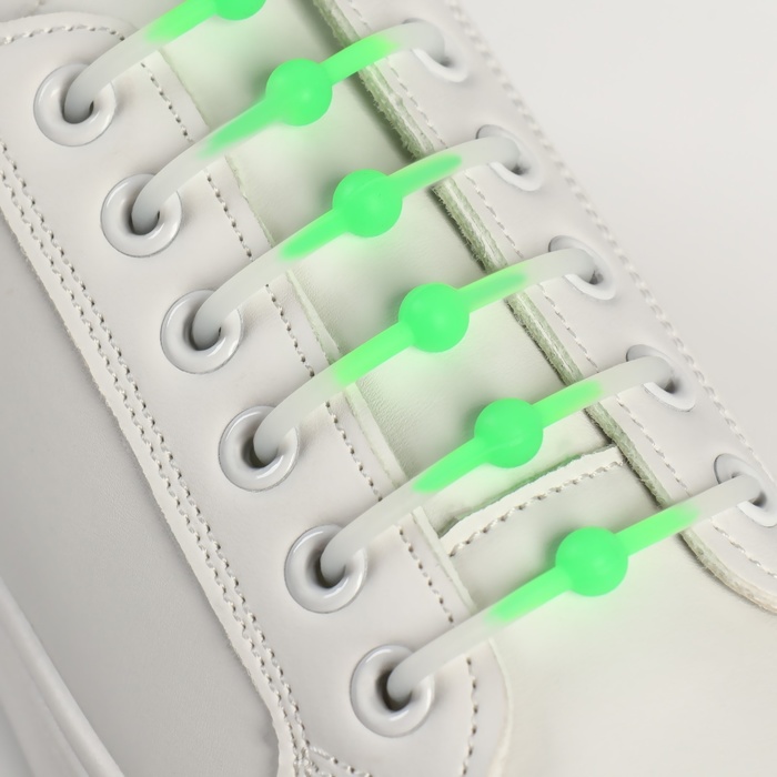 Набор шнурков для обуви «Шар», 6 шт, силиконовые, круглые, светящиеся в темноте, d = 15 мм, 6,5 см, цвет белый/зелёный неоновый - фото 1898047845