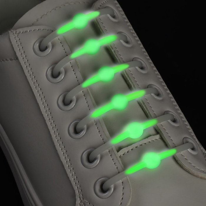 Набор шнурков для обуви «Шар», 6 шт, силиконовые, круглые, светящиеся в темноте, d = 15 мм, 6,5 см, цвет белый/зелёный неоновый - фото 1898047847