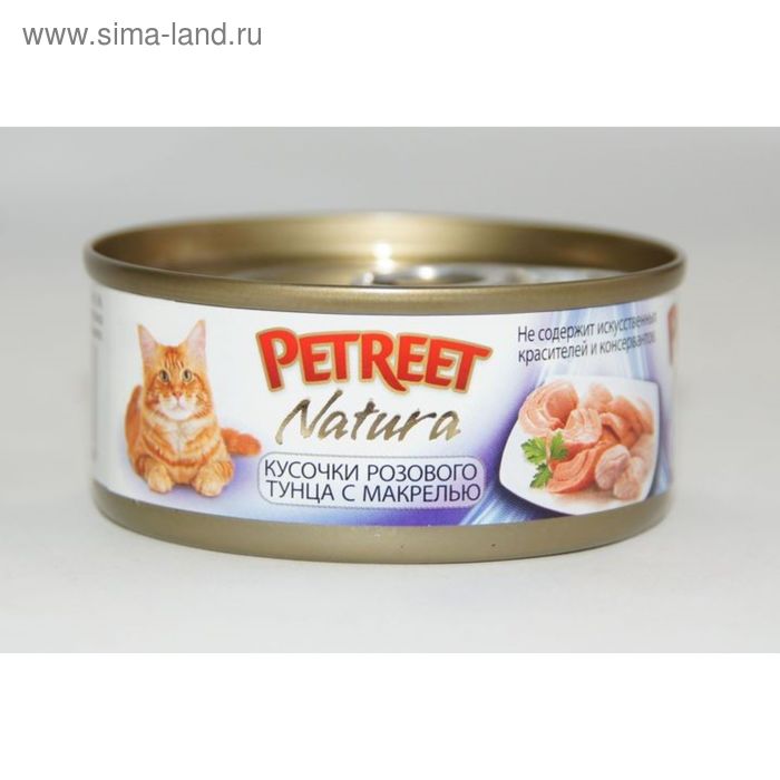 Влажный корм Petreet для кошек, кусочки розового тунца с макрелью, ж/б, 70 г - Фото 1