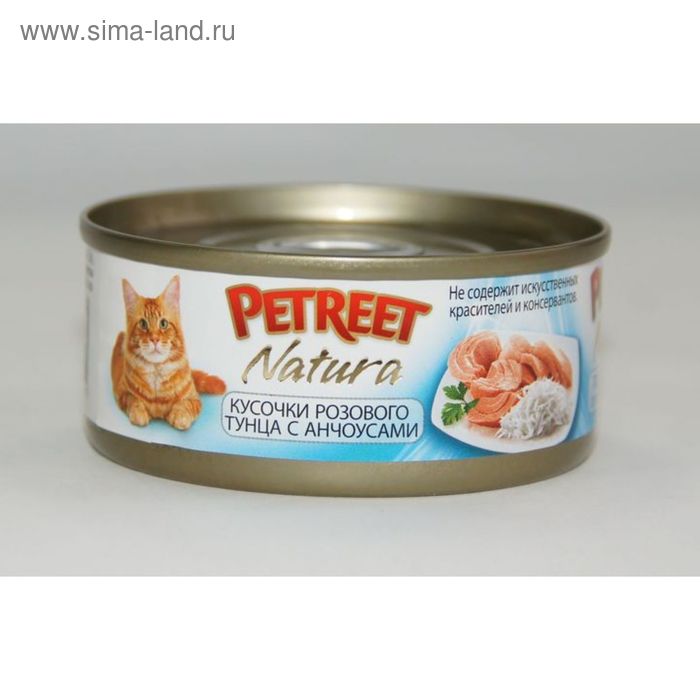 Влажный корм Petreet для кошек, кусочки розового тунца с анчоусами, ж/б, 70 г - Фото 1