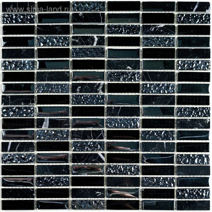 Мозаика стеклянная с камнем Bonaparte, Super Line black 300х300х7 мм - Фото 1