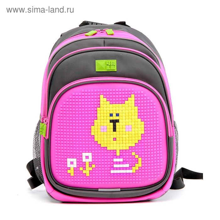 Рюкзак школьный эргономичная спинка Пиксель 4ALL KIDS 39*27*17 см RK61-13N "Солнечный кот", серый-розовый