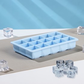 Форма для льда Доляна «Кубик», 11,8×18,6×2,6 см, 15 ячеек (3,2×3,2 см), цвет голубой