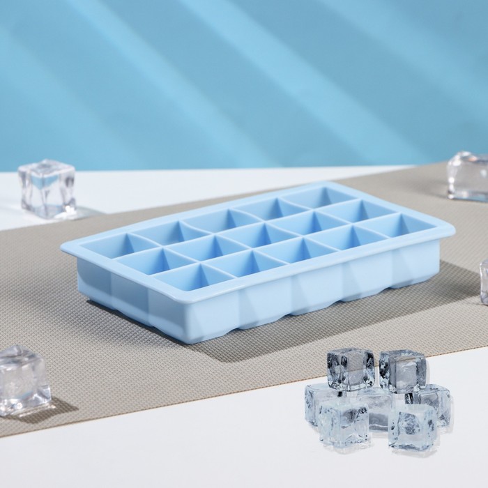 Форма для льда Доляна «Кубик», 11,8×18,6×2,6 см, 15 ячеек (3,2×3,2 см), цвет голубой
