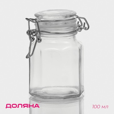 Банка для сыпучих Доляна «Грани», 100 мл, 6×7×8 см, с бугельным замком, стекло, прозрачная