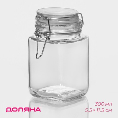 Банка для сыпучих Доляна «Квадрат», 300 мл, 5.5×11.5 см, с бугельным замком, стекло, прозрачная