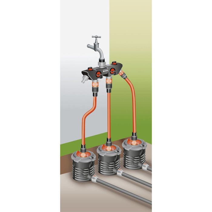 Распределитель 4-канальный, внутренняя резьба 3/4" (19 мм) – 1" (25 мм), быстросъёмное соединение, GARDENA - фото 1905397665