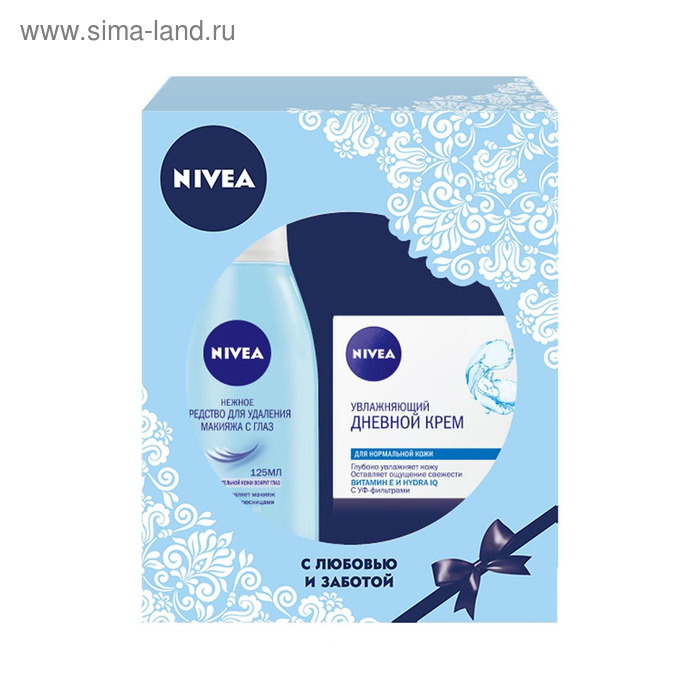 Подарочный набор Nivea: увлажняющий дневной крем против морщин, 50мл + средство для удаления макияжа с глаз, 125мл - Фото 1