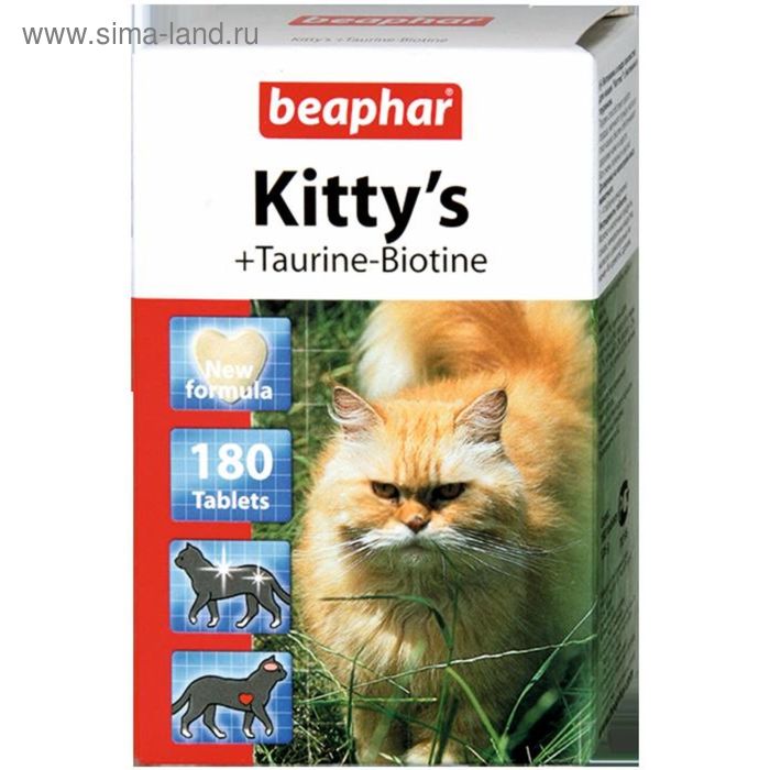 Витамины Beaphar Kitty's для кошек, таурин+биотин, 180 шт - Фото 1